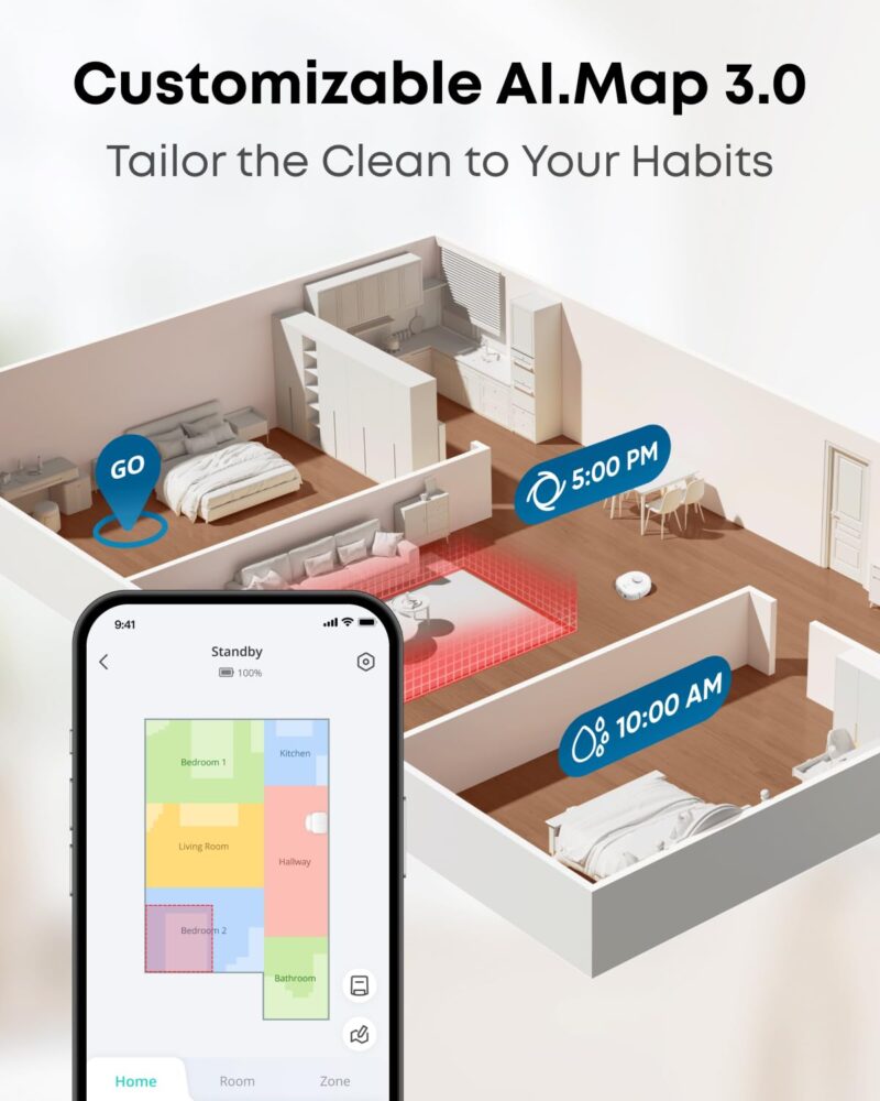 eufy X10 Pro Omni Robot Vacuum and Mop Combo, 8,000Pa Suction, Self-Emptying, Auto Mop Washing & Drying, Dual Auto-Lift Mops, AI Obstacle Avoidance, Black - Image 12