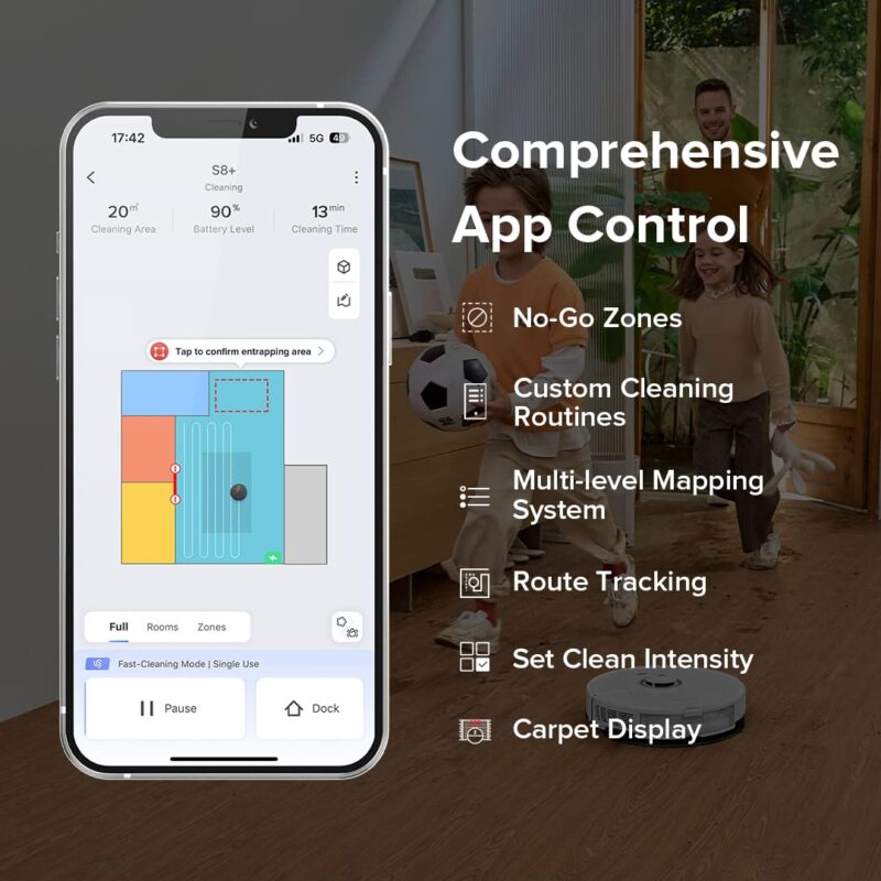 Roborock S8+ Robot Vacuum and Mop Combo, 6000Pa Suction, Sonic Mopping, Auto Mop Lift, Self-Empty Dock, 3D Obstacle Avoidance, Smart App Control, 60-Day Dust Bin, White - Image 12