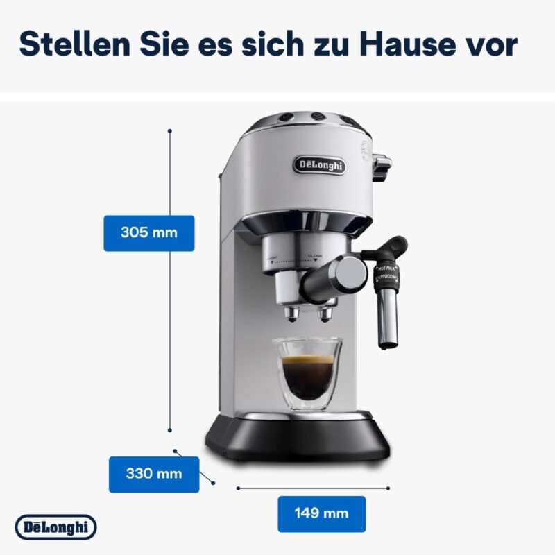 De'Longhi Dedica Style EC685.M Espresso Machine – Slim 15 cm Design, Milk Frother, 15-Bar Pressure, 1L Water Tank, Compatible with Ground Coffee & ESE Pods, Stainless Steel - Image 66
