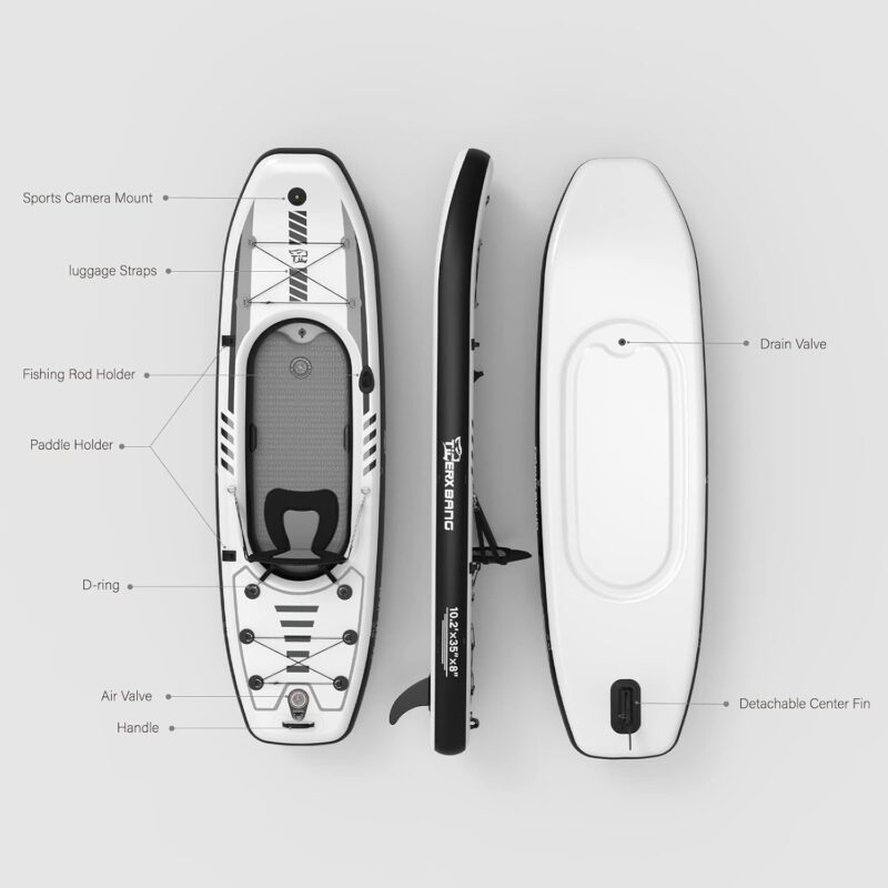 TIGERXBANG 10.2′×35″ Inflatable SUP-Kayak Boat – 500 lb Capacity, Fishing & Touring Set with Oar, Pump, Backpack - Image 2