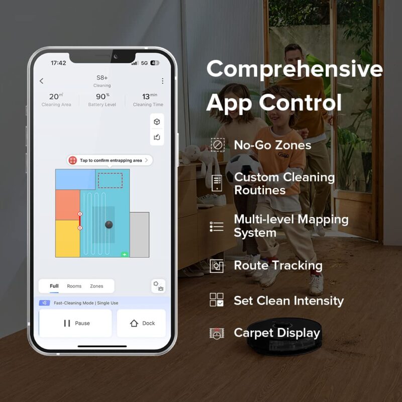 Roborock S8+ Robot Vacuum and Mop Combo, 6000Pa Suction, Sonic Mopping, Auto Mop Lift, Self-Empty Dock, 3D Obstacle Avoidance, Smart App Control, 60-Day Dust Bin, White - Image 7
