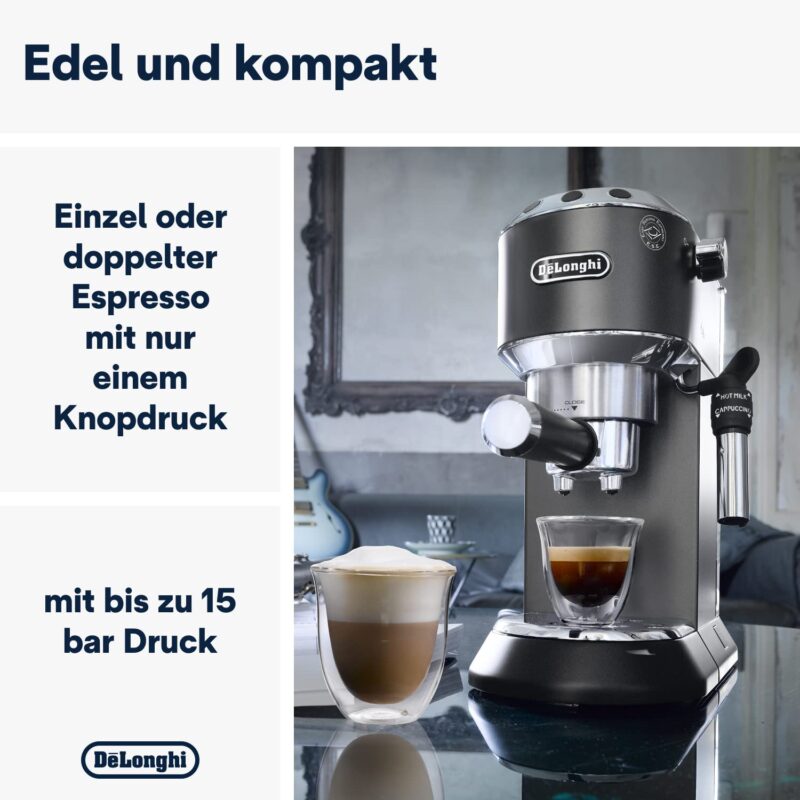 De'Longhi Dedica Style EC685.M Espresso Machine – Slim 15 cm Design, Milk Frother, 15-Bar Pressure, 1L Water Tank, Compatible with Ground Coffee & ESE Pods, Stainless Steel - Image 34