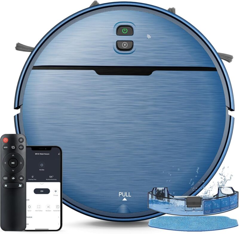 iMartine BR151 Robot Vacuum and Mop Combo – 2-in-1 Slim Robotic Cleaner with 2300Pa Suction, App/Voice/Remote Control, Self-Charging, Quiet Operation for Pet Hair, Hard Floors & Low Pile Carpet