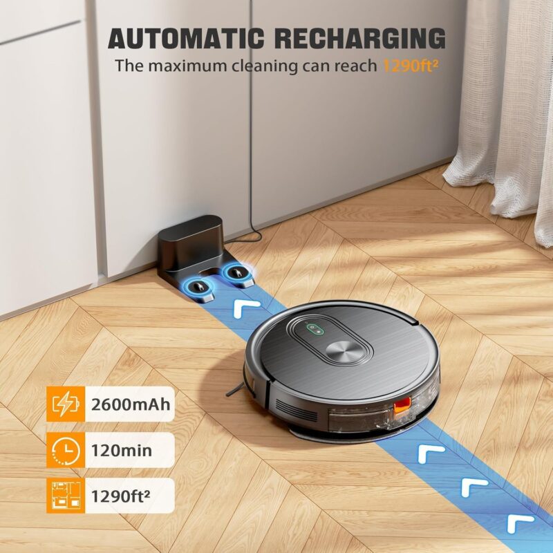 XIEBro T8S Robot Vacuum and Mop Combo – 2-in-1 Smart Cleaner with 3200Pa Suction, APP/Voice Control, Auto-Charge, Ultra-Slim, Pet Hair Friendly, for Hard Floors & Carpet - Image 11