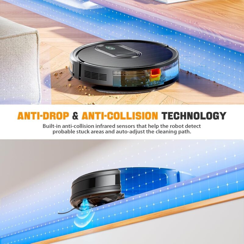 XIEBro T8S Robot Vacuum and Mop Combo – 2-in-1 Smart Cleaner with 3200Pa Suction, APP/Voice Control, Auto-Charge, Ultra-Slim, Pet Hair Friendly, for Hard Floors & Carpet - Image 4
