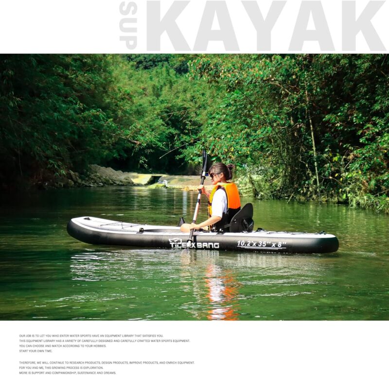 TIGERXBANG 10.2′×35″ Inflatable SUP-Kayak Boat – 500 lb Capacity, Fishing & Touring Set with Oar, Pump, Backpack - Image 4