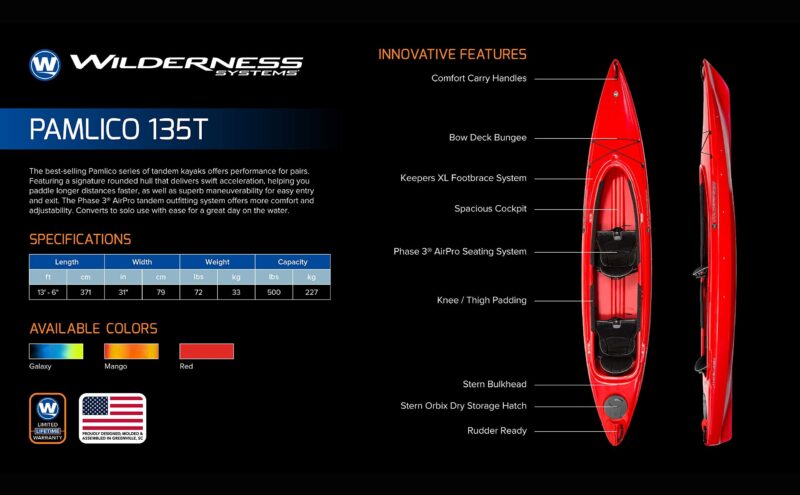 Wilderness Systems Pamlico 135T 13′6″ Sit-Inside Tandem Kayak – Convertible to Solo, Phase 3 AirPro Seats & Rear Dry Hatch - Image 7