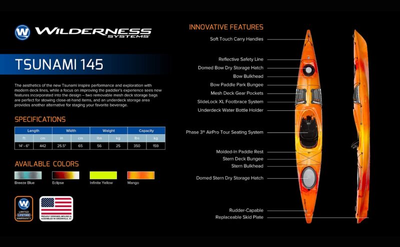 Wilderness Systems Tsunami 145 | 14′6″ Sit-Inside Touring Kayak – Phase 3 AirPro Seat & Dual Hatches - Image 22