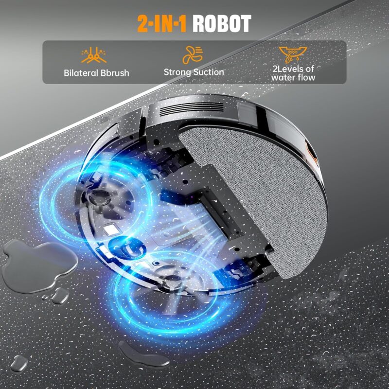 XIEBro T8S Robot Vacuum and Mop Combo – 2-in-1 Smart Cleaner with 3200Pa Suction, APP/Voice Control, Auto-Charge, Ultra-Slim, Pet Hair Friendly, for Hard Floors & Carpet - Image 13